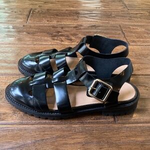 J.Crew Patent Leather Fisherman Lug Sole Sandals Black Women's Size 8